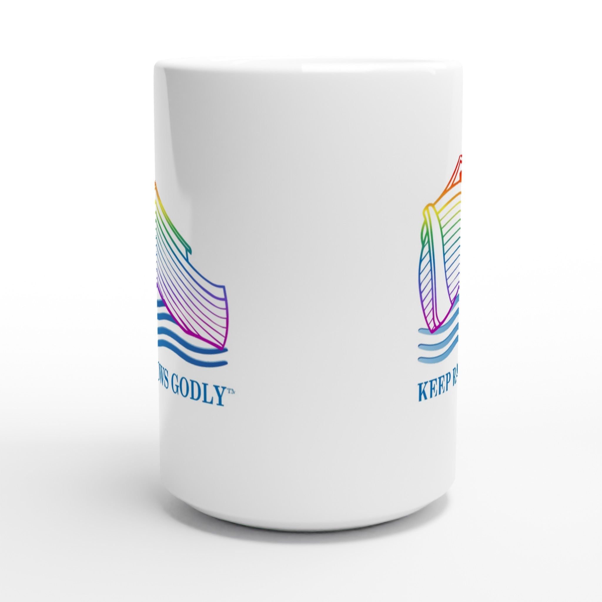 Ark Design 1 - White 15oz Ceramic Mug - KEEP RAINBOWS GODLY