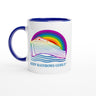 Ark Design 2 - White 11oz Ceramic Mug with Color Inside - KEEP RAINBOWS GODLY