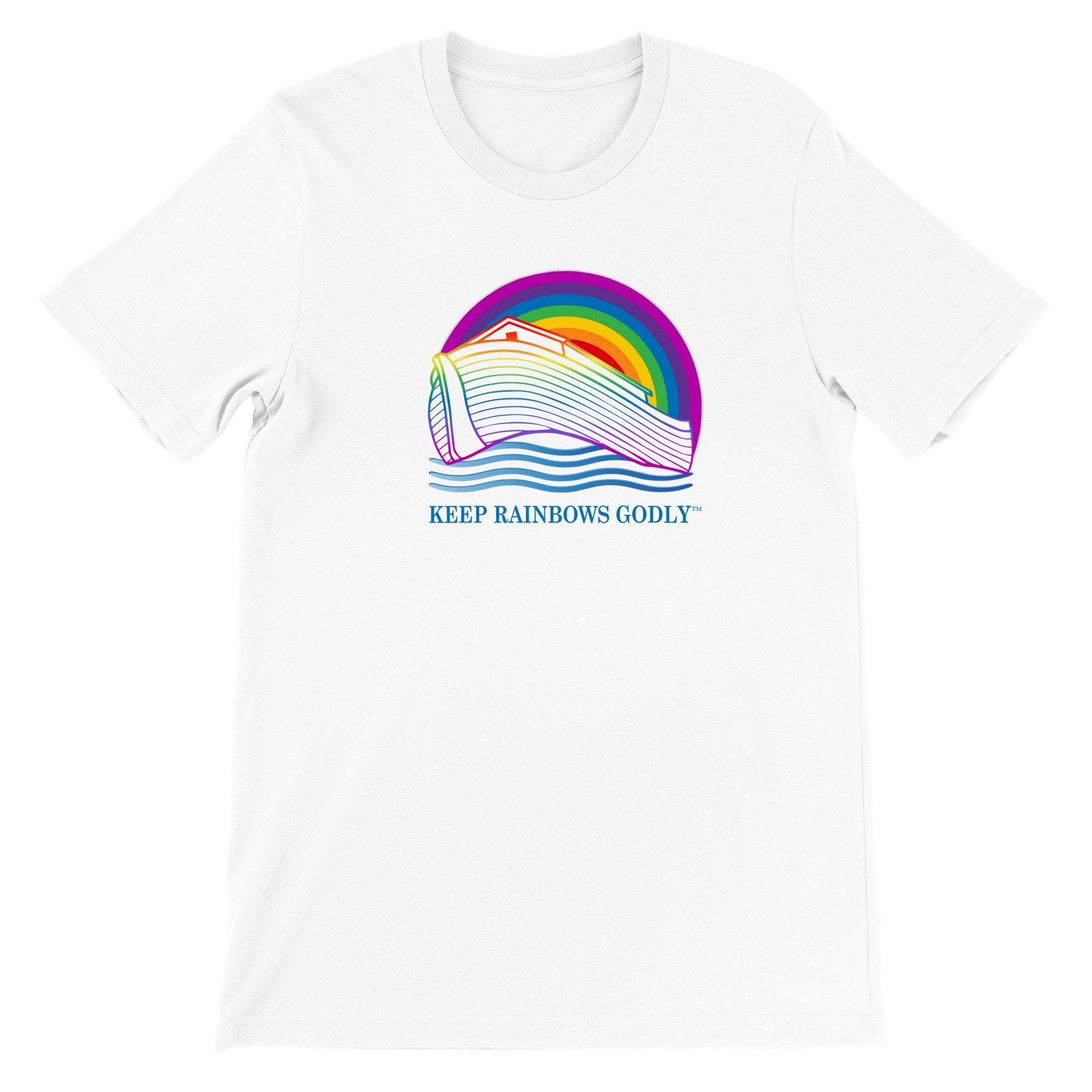 Polycotton Unisex Crewneck T-shirt (Transparent Ark with Rainbow) - KEEP RAINBOWS GODLY