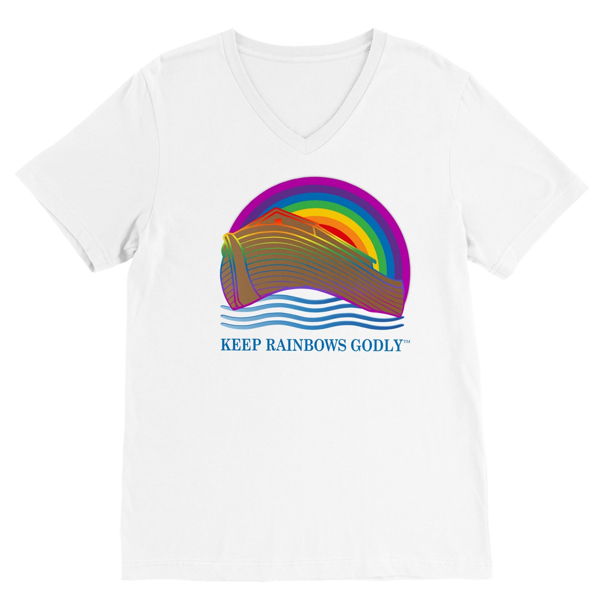 Premium Unisex V-Neck T-shirt - KEEP RAINBOWS GODLY