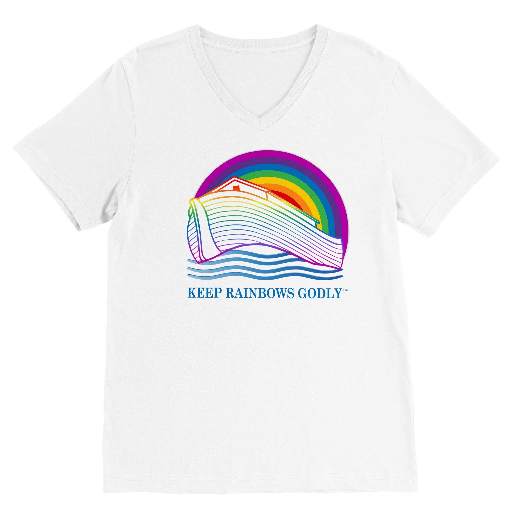 Premium Unisex V-Neck T-shirt - KEEP RAINBOWS GODLY