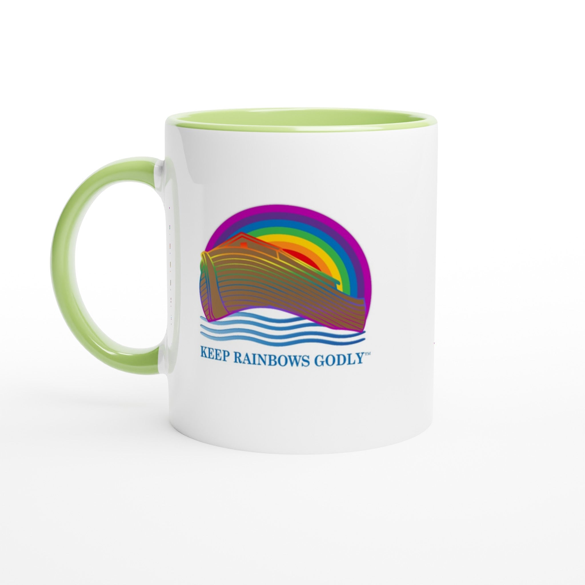 White 11oz Ceramic Mug with Color Inside - KEEP RAINBOWS GODLY