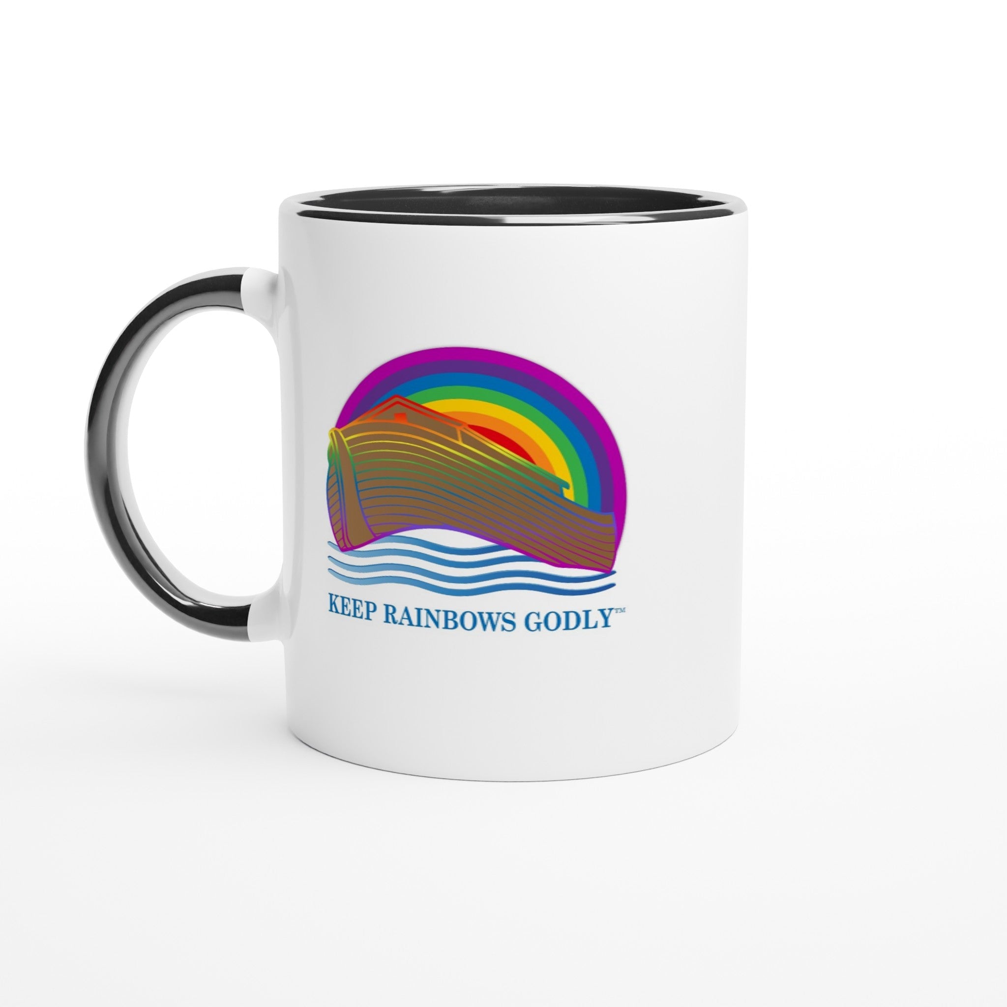 White 11oz Ceramic Mug with Color Inside - KEEP RAINBOWS GODLY