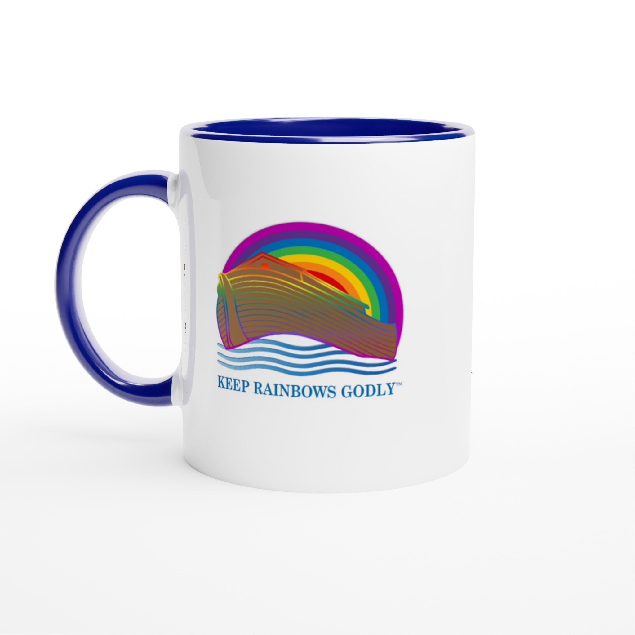 White 11oz Ceramic Mug with Color Inside - KEEP RAINBOWS GODLY