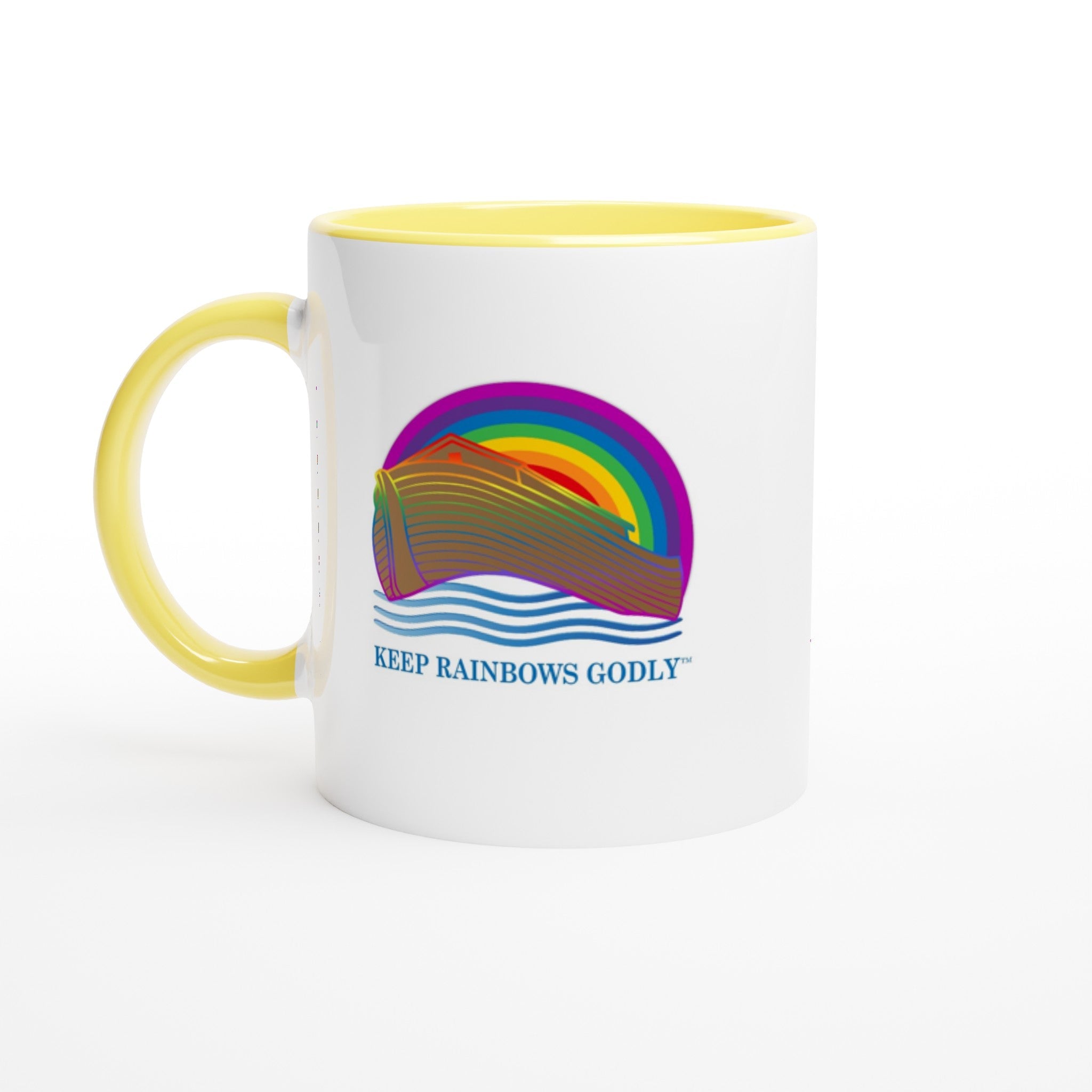 White 11oz Ceramic Mug with Color Inside - KEEP RAINBOWS GODLY