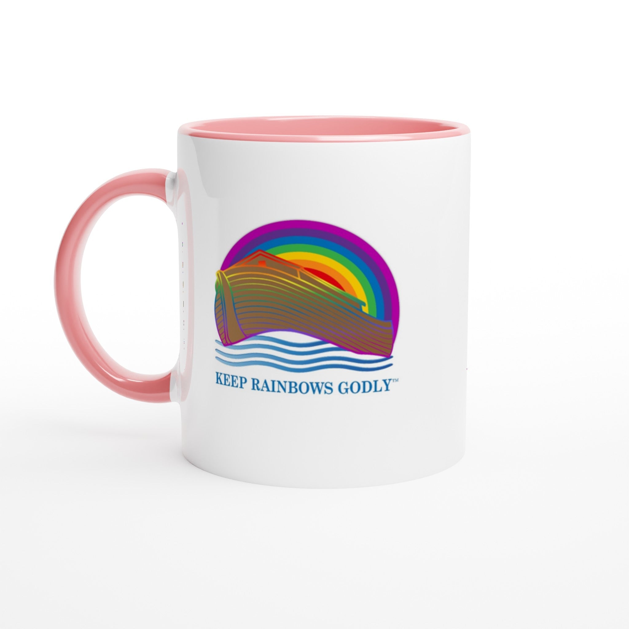 White 11oz Ceramic Mug with Color Inside - KEEP RAINBOWS GODLY